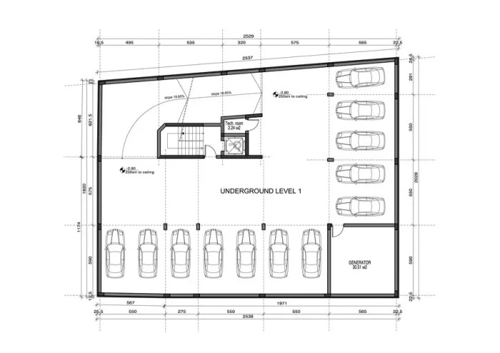 Parking underground design garage square